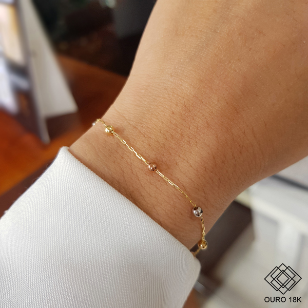 Pulseira Esferas 3 Tons Ouro 18k