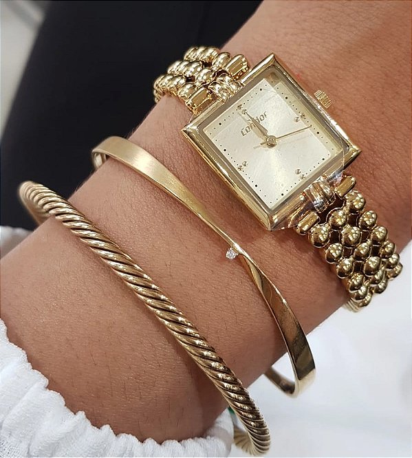 Relógio Condor Quadrado Dourado Co2035nuu/5x