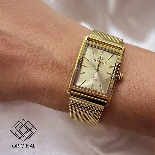 Relógio Technos Slim Dourado Vidro Safira - Gl22ap/1x