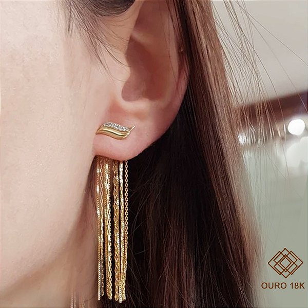 Brinco Franjas Ouro 18k com Diamantes
