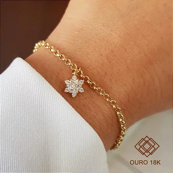 Pulseira Elo Português Ouro 18k com Pingente Estrela - 17,5cm