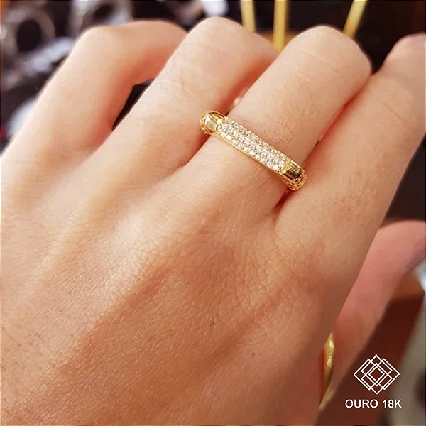 Anel Filigrana Ouro 18k com Zircônias