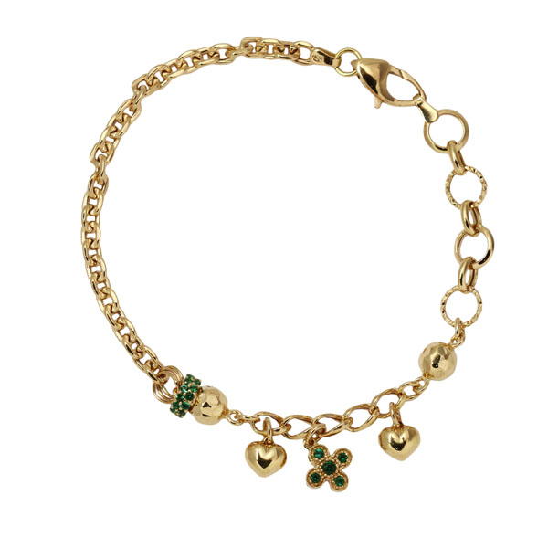 Pulseira Elo Português Corações Ouro 18k