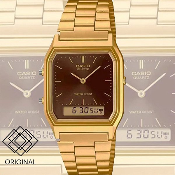 Relógio Casio Vintage Unissex Dourado Aq-230ga-5amqydf-sc