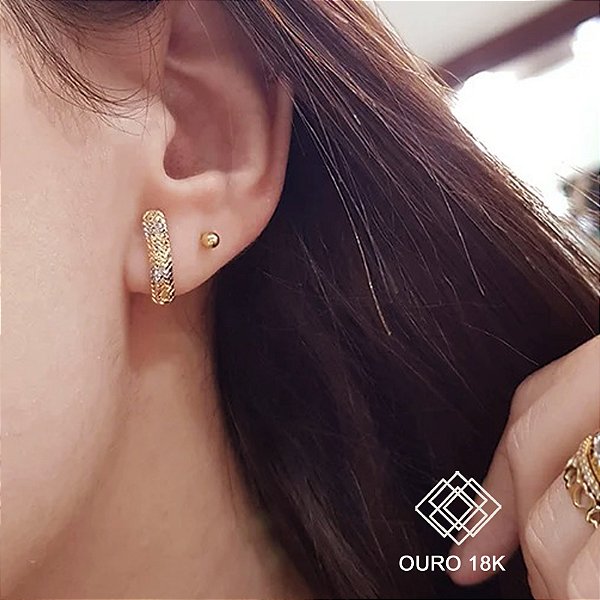 Brinco 3 Cores Ouro 18k