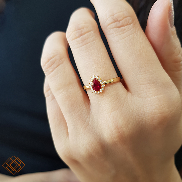 Anel Chuveiro Ouro 18k Zircônia Vermelha