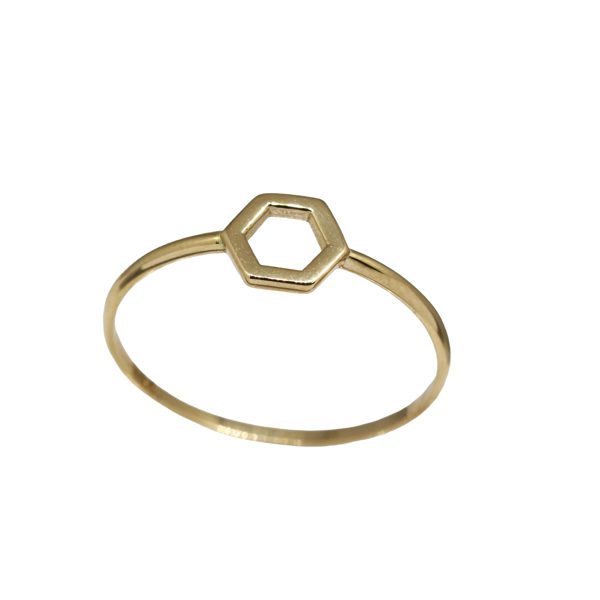 Anel Minimalista Hexágono Ouro 18k