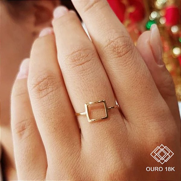 Anel Minimalista Quadrado Ouro 18k