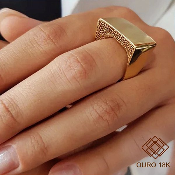 Anel Quadrado Filigrana Ouro 18k