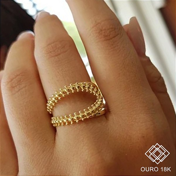 Anel Vazado Esferas em Ouro 18k