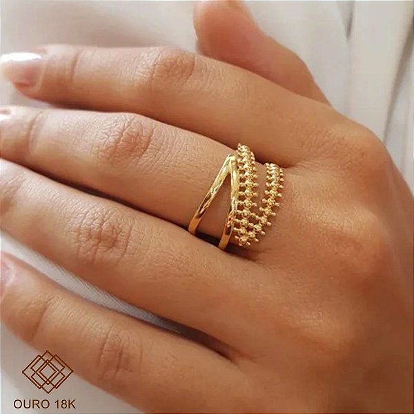 Anel Vazado Esferas em Ouro 18k