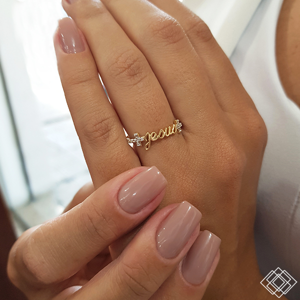 Anel Jesus Ouro 18k e Topázio