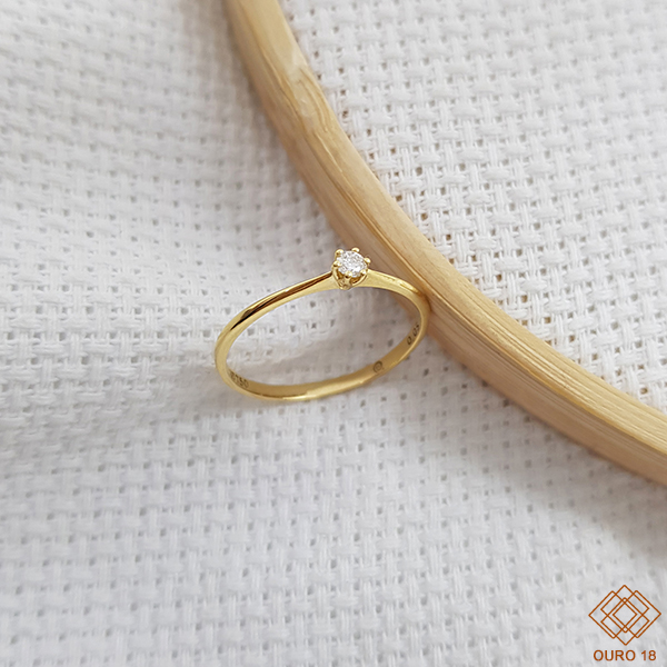 Anel Solitário Ouro 18k Diamante 5pts