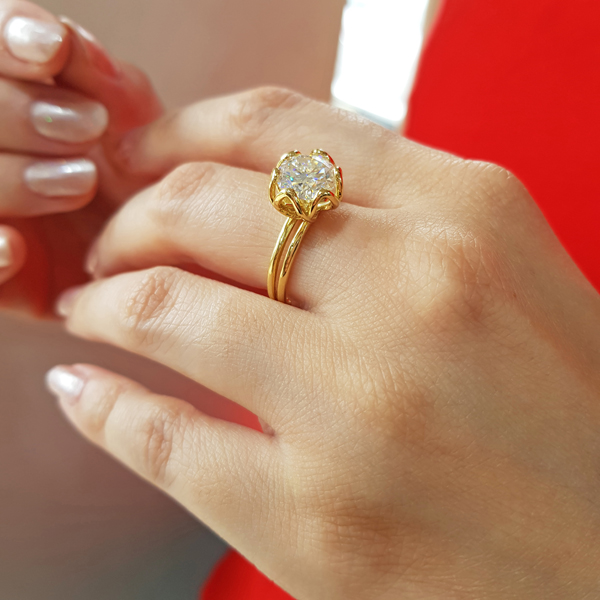 Anel Solitário Flor Ouro 18k - Diamante Laboratório 3cts