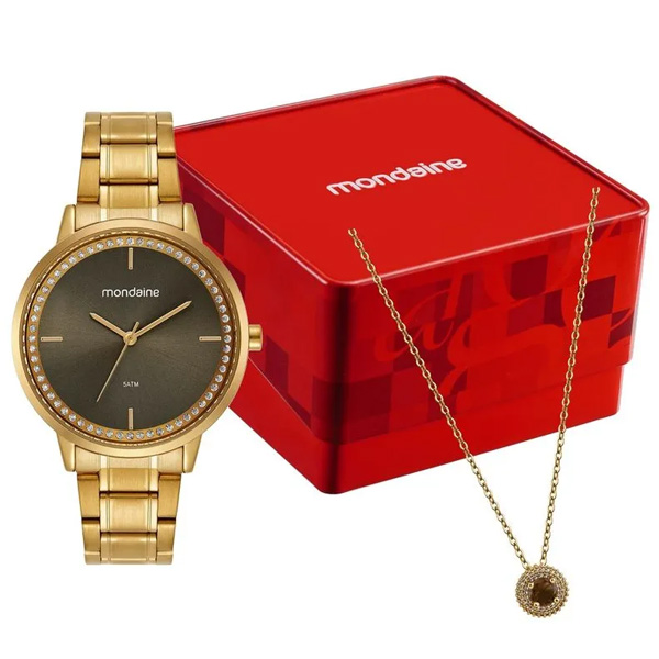 Kit Relógio Mondaine Feminino Dourado 32962lpmkde2k1