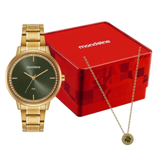 Kit Relógio Feminino Dourado Mondaine 32962lpmkde3k1
