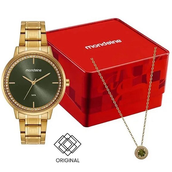 Kit Relógio Feminino Dourado Mondaine 32962lpmkde3k1