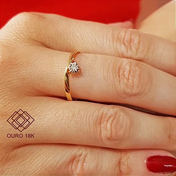 Anel Solitário Ouro 18k Diamante