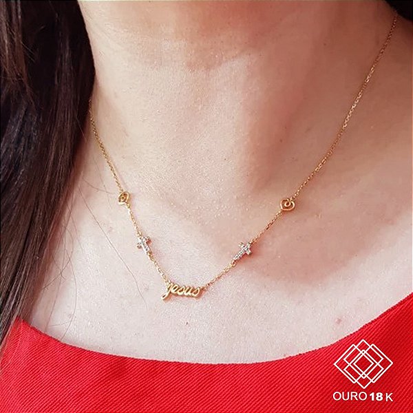Gargantilha Jesus Ouro 18k Topázio