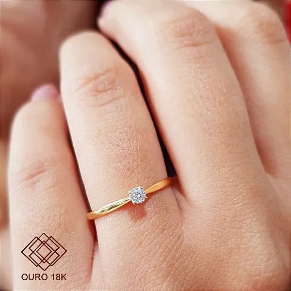 Anel Solitário Ouro 18k Diamante 12pts