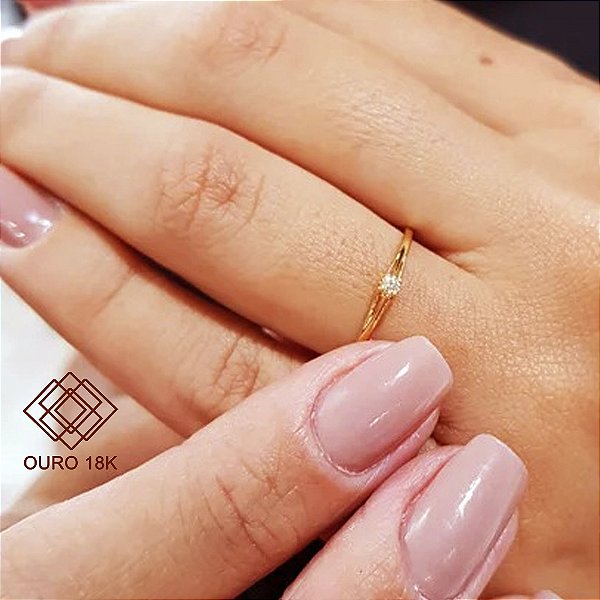 Anel Solitário Ouro 18k Diamante 5pts
