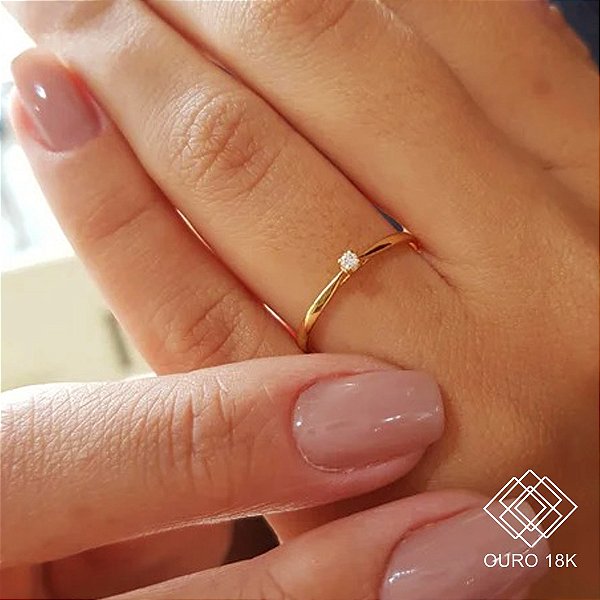 Anel Solitário Ouro 18k Diamante 6pts