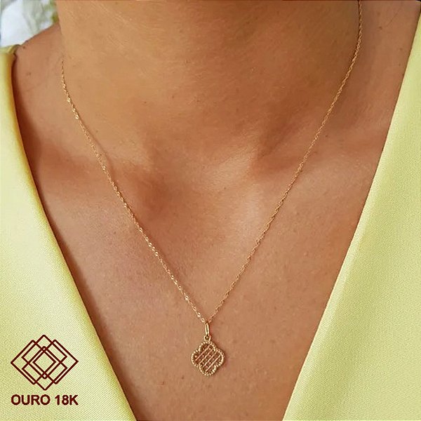 Gargantilha Pingente Trevo Ouro 18k