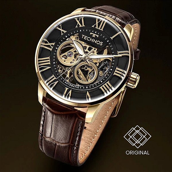 Relógio Technos Masculino Automatico Skeleton Dourado G3265at/0m
