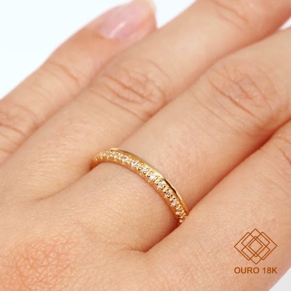 Anel Aparador Ouro 18k Zircõnias