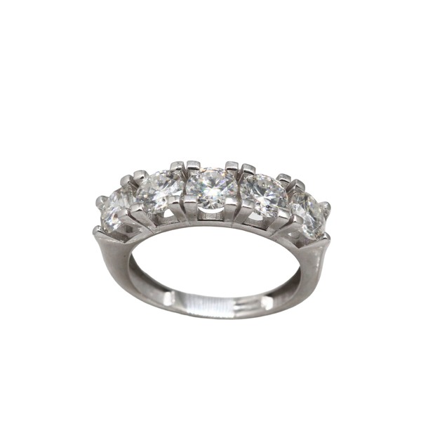 Anel Meia Aliança Prata 925 Moissanite