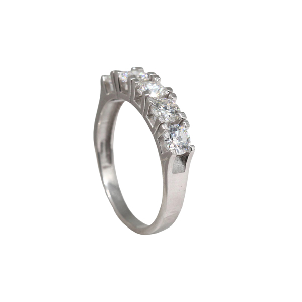 Anel Meia Aliança Prata 925 Moissanite