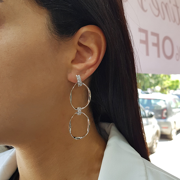 Brinco Elo Duplo Prata 925 Zircônia