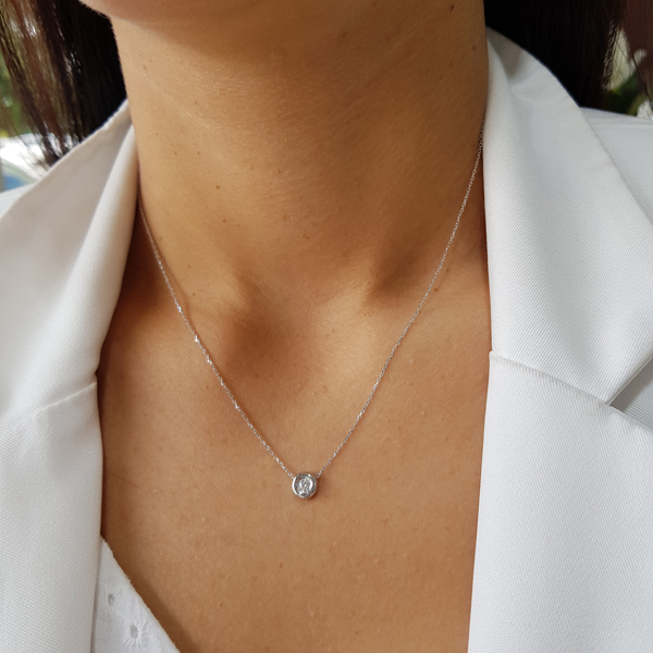 Gargantilha Ponto de Luz Ouro 18k Branco - Diamante Laboratório 15pts