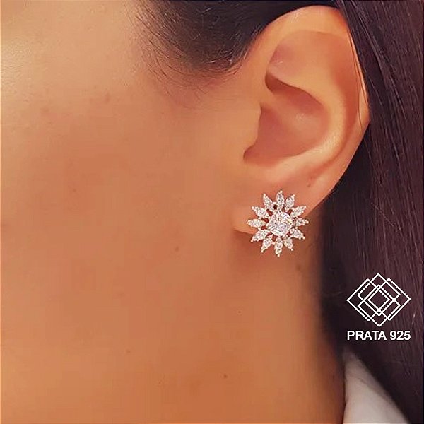 Brinco Sol Prata 925 Zircônia