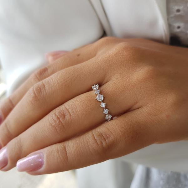 Anel Meia Aliança Prata 925 Zircônia