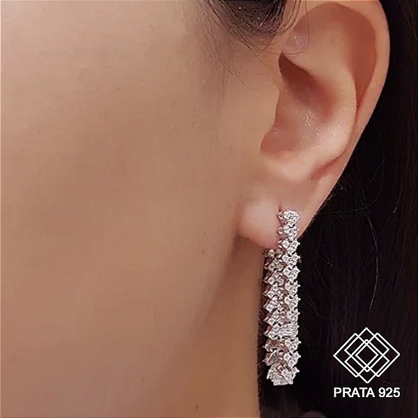 Brinco Alongado Prata 925 Zircônia