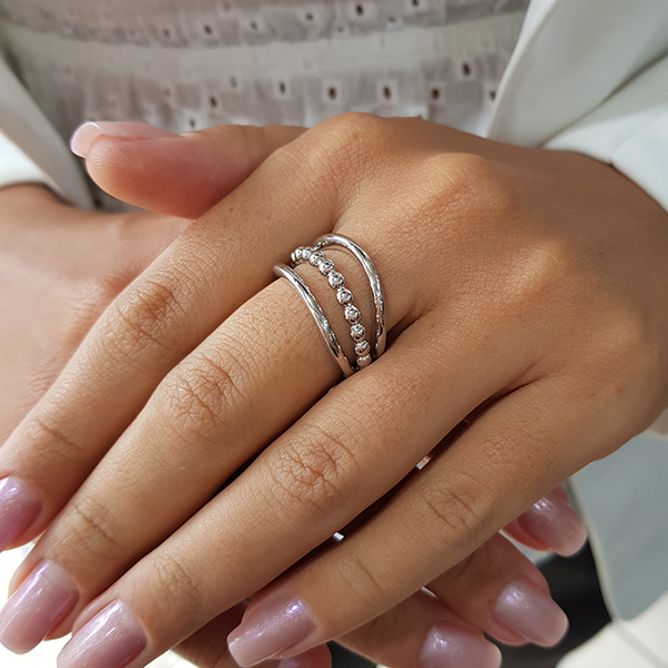 Anel Vazado Esferas Prata 925