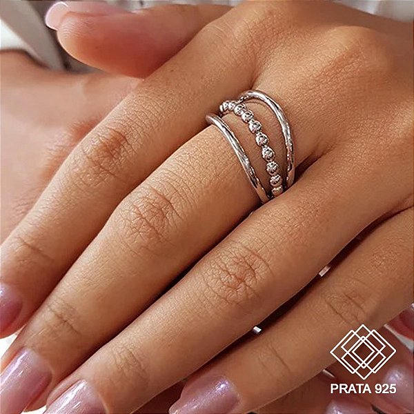 Anel Vazado Esferas Prata 925