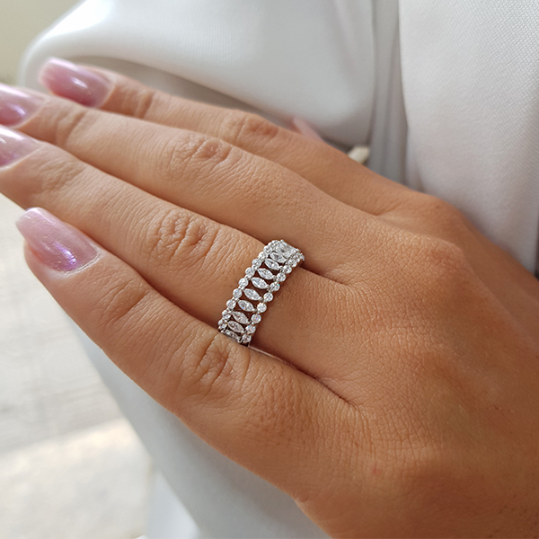 Anel Navetes Prata 925 Zircônia