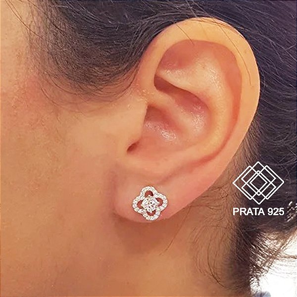 Brinco Flor Prata 925 Zircônia
