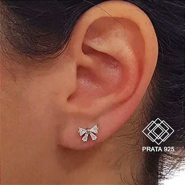 Brinco Pequeno Laço Prata 925 Zircônias