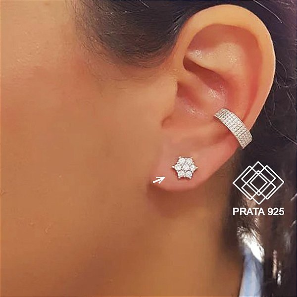 Brinco Pequeno Estrela Prata 925 Zircônia