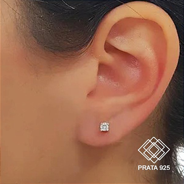 Brinco Solitário Segundo Furo Prata 925 Zircônia