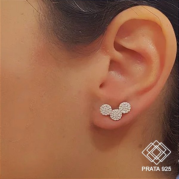 Brinco 3 Ciírculos Prata 925 Zircônias
