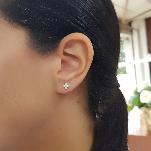 Brinco Pequeno Flor Prata 925 Zircônia