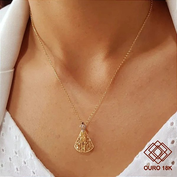 Kit Cordão + Pingente Nossa Senhora Aparecida Ouro 18k
