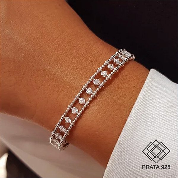 Bracelete Esferas Prata 925 Zircônias
