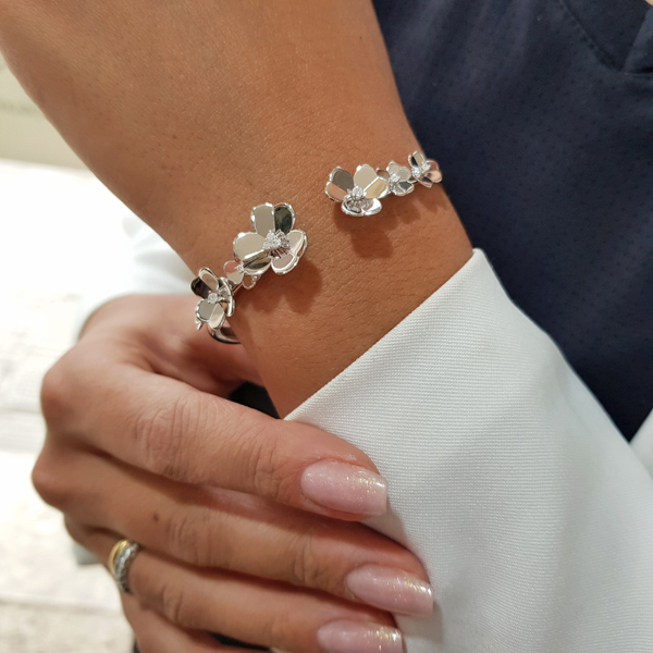 Bracelete Flores Prata 925