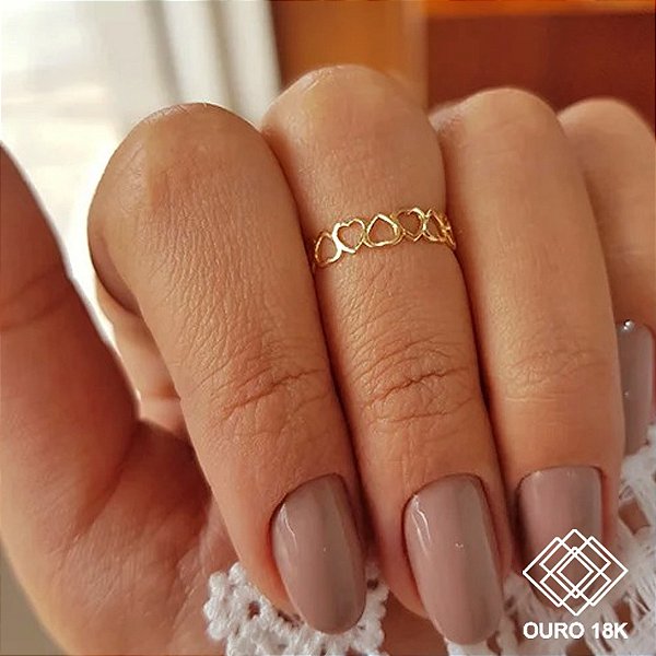 Anel Falange Corações Ouro 18k