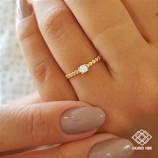 Anel Solitário Ouro 18k Zircônias